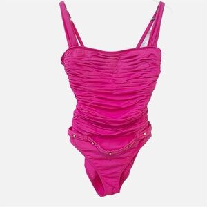 Hot Pink Ruched One-Piece Swimsuit - Women Swim